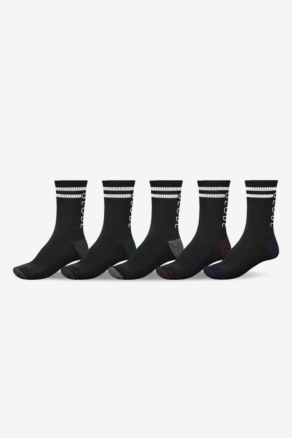 Globe Brand Carter Crew Sock 5 Pack - Assorted Black/Assorted New